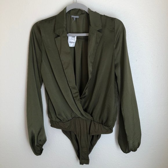 Charlotte Russe Tops - NWT Silky Faux Wrap Collared Bodysuit - Small